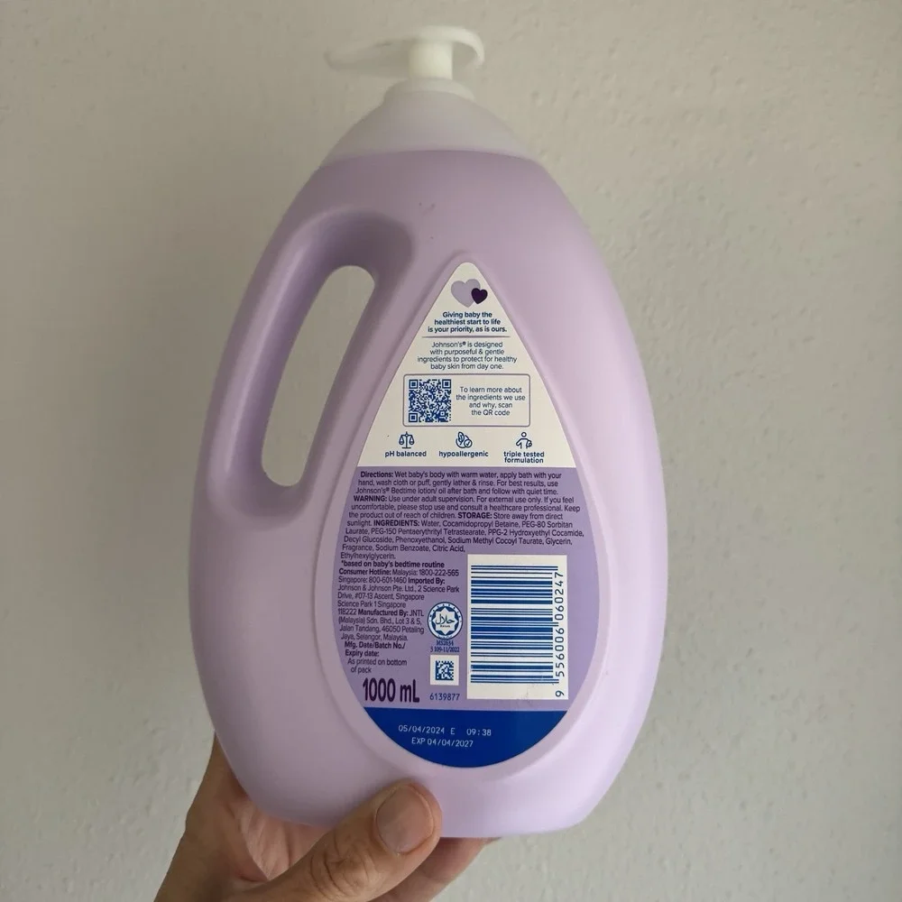 Johnson's Bedtime Baby Bath 1000ml‎ Jumbo Pump Included No Parabens No Dyes